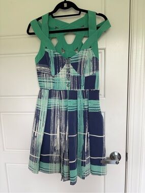 Navy & Mint Plaid Fit-and-Flare Dress
